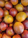 ripe red orange oranges on the counter of the marke Royalty Free Stock Photo