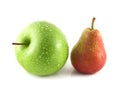 Ripe red pear with green apple on white Royalty Free Stock Photo