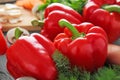 Ripe red peppers on table Royalty Free Stock Photo