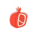 Ripe red pomegranate flat vector abstract element