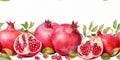 Ripe Red Pomegranates with Leaves Isolated on White Background. Watercolour illustration. Generative AI. Royalty Free Stock Photo