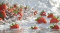 Ripe Red Strawberries Splashed by Liquid Drops on the Light Surface. Summer Refreshment Concept. Royalty Free Stock Photo