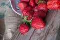 Ripe red strawberries on wooden table Royalty Free Stock Photo