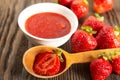 Ripe red strawberry and strawberry jam