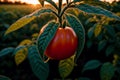 Ripe red tomatoes on the branches of a tomato plant in the garden. Close-up. Healthy food concept. Generative AI Royalty Free Stock Photo