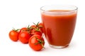 Ripe red tomatoes and tomato juice in a glass on white background, isolated. Royalty Free Stock Photo