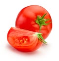 Ripe red tomatoes vegetable with cut isolated on white background Royalty Free Stock Photo