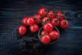 Ripe red tomatoes on a wooden table. View from above Royalty Free Stock Photo