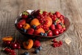 Ripe seasonal berries and apricots on