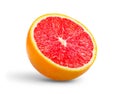 Ripe slice of pink grapefruit citrus fruit isolated on white background Royalty Free Stock Photo