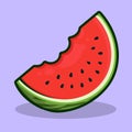 Ripe slice of watermelon. Autumn harvesting. Watermelon icon with thick stroke. Cartoon vector on colored background