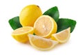 Ripe slice of yellow lemon citrus fruit isolated over white background Royalty Free Stock Photo