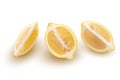 Ripe slice of yellow lemon citrus fruit isolated over white background Royalty Free Stock Photo