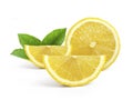 Ripe slice of yellow lemon citrus fruit isolated on white background with clipping path Royalty Free Stock Photo