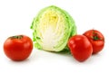 Ripe Sliced Cabbage and Tomatoes Isolated on White Royalty Free Stock Photo