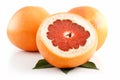 Ripe Sliced Grapefruit with Leaves Isolated Royalty Free Stock Photo