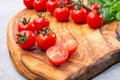 Ripe small round sweet red cherry tomatoes close up Royalty Free Stock Photo