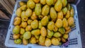 Ripe small yellow mangoes in the basket Royalty Free Stock Photo