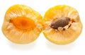 Ripe splitted apricot isolated on white Royalty Free Stock Photo