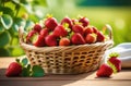 ripe strawberries, on the background of a strawberry field, orchard, sunny day Royalty Free Stock Photo