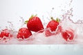 Ripe strawberries with creamy yogurt and fruit juice splash. Fresh, healthy snack banner ad Royalty Free Stock Photo