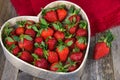 Ripe strawberries in heart dish