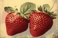 Ripe strawberries illustration. Vintage printing style