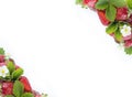 Ripe strawberries isolated on a white. Strawberries at border of image with copy space for text. Top view. Various fresh summer fr Royalty Free Stock Photo