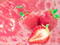 Ripe strawberries on a red background. Berries and fruits concept.