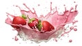 Ripe Strawberries Splashing into Creamy Pink Milkshake GenerativeAI Royalty Free Stock Photo