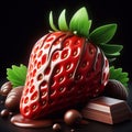 Ripe strawberry covered with melted chocolate isolated on dark background. AI generated Royalty Free Stock Photo