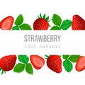 Ripe Strawberry Horizontal label with text 100 percent natural