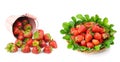 Ripe strawberry isolated on white. Collage. Wide photo. There is free space for text Royalty Free Stock Photo