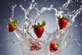 ripe strawberry, its surface adorned with glistening water droplets from a refreshing splash