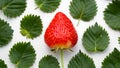 Ripe strawberry leaves stand out against isolated white background Royalty Free Stock Photo