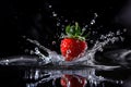 Ripe strawberry making a splash in water. Healthy eating concept. Royalty Free Stock Photo