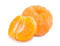 Ripe sweet peeled mandarin and mandarin slices isolated on white background. Royalty Free Stock Photo