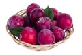 Ripe sweet plums in wicker bowl. Photo Royalty Free Stock Photo