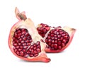 Ripe sweet pomegranate slices isolated on white background. Fresh fruits. Royalty Free Stock Photo