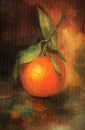 Ripe tangerine on a Golden background, oil painting