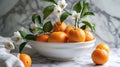 Ripe tangerines on a branch are in a plate
