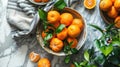 Ripe tangerines on a branch are in a plate