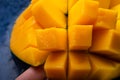 Ripe and tasty egyption Mango cubes. macro shot Royalty Free Stock Photo