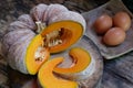 ripe thai pumpkin with eggs. Royalty Free Stock Photo