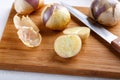 Ripe tomatillo Mexican husk tomato, Physalis philadelphica, Vegetable physalis on cutting board Royalty Free Stock Photo