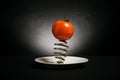 a ripe tomato dishes and steel springs Royalty Free Stock Photo