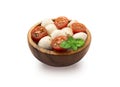 Ripe tomatoes and mozzarella cheese with fresh basil leaves. Italian food. Mozzarella, tomatoes with basil leaves in bowl