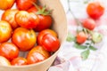 Ripe tomatoes in the sieve, tomatoes are prepared for preparing preserves