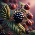 ripe and unripe blackberries on a bush close-up