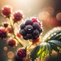 ripe and unripe blackberries on a bush close-up